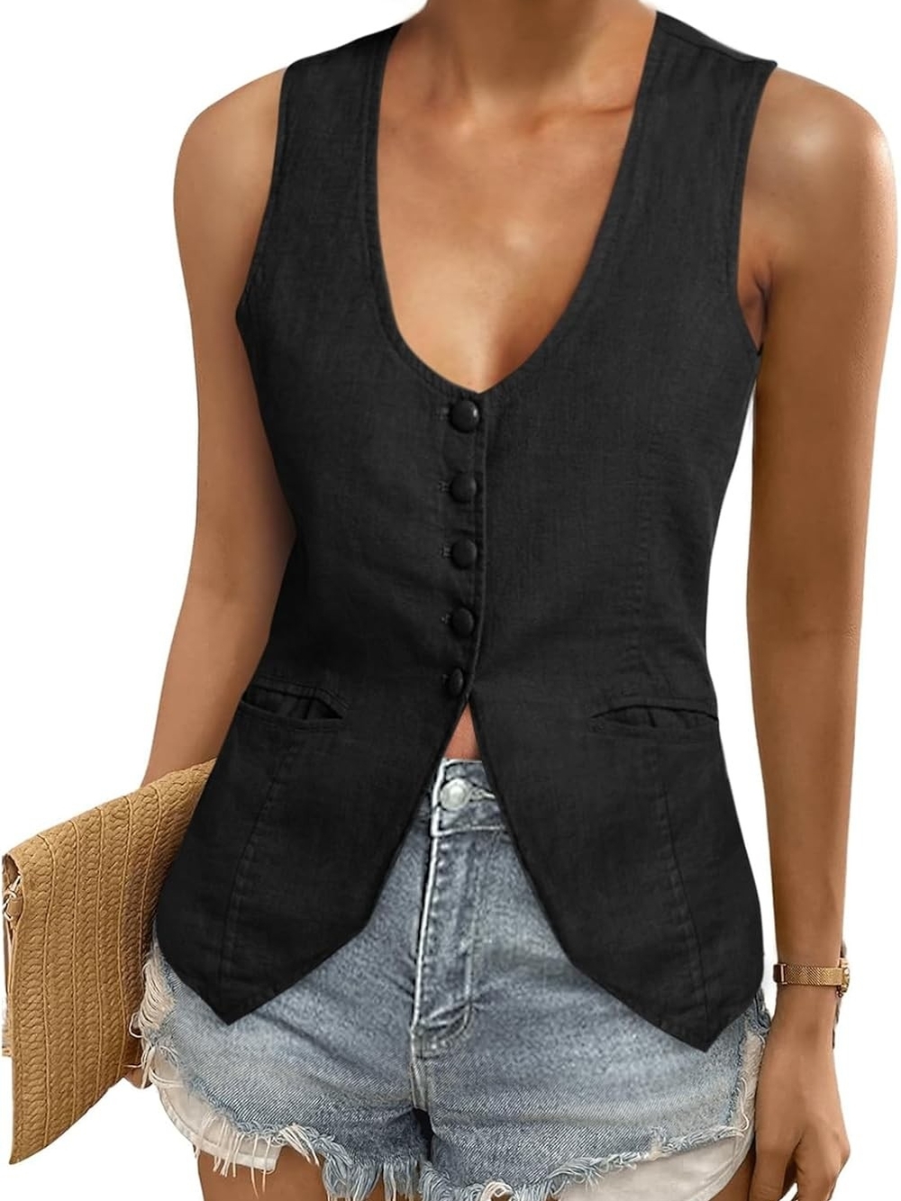 Tankaneo Womens Scoop Neck Blazer Vest